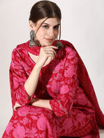 Thumbnail for Anouk V-Neck Floral Printed Thread Work Pure Cotton Straight Kurta with Trousers & Dupatta
