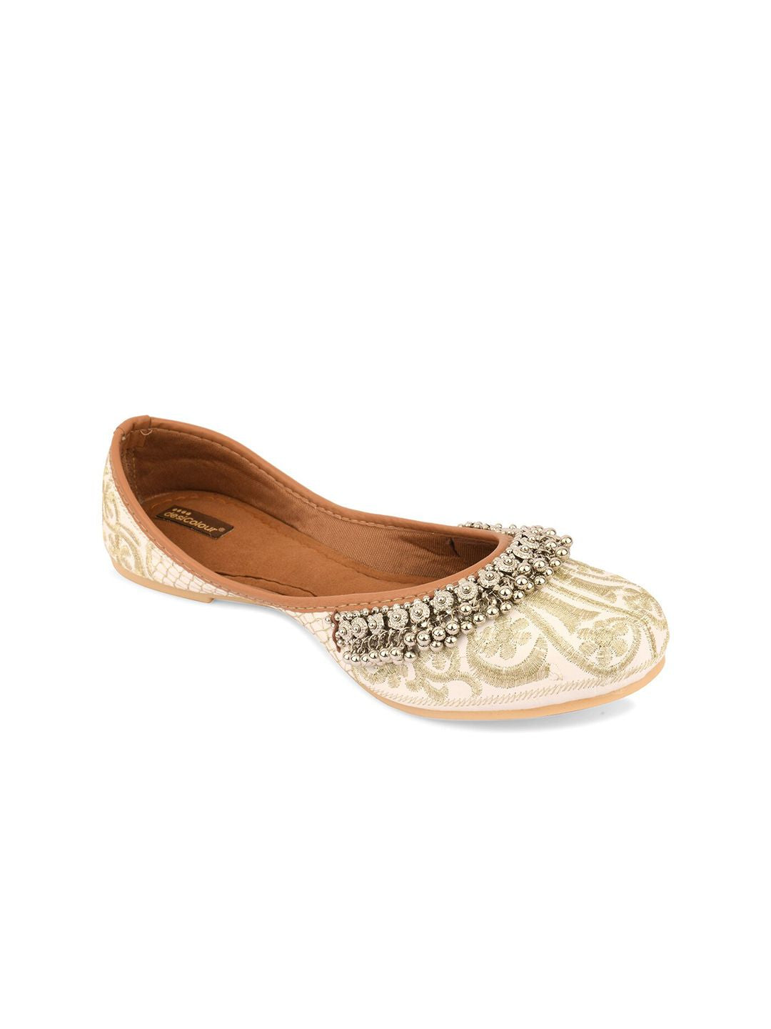 DESI COLOUR Women Embellished Woven Design Ethnic Mojaris