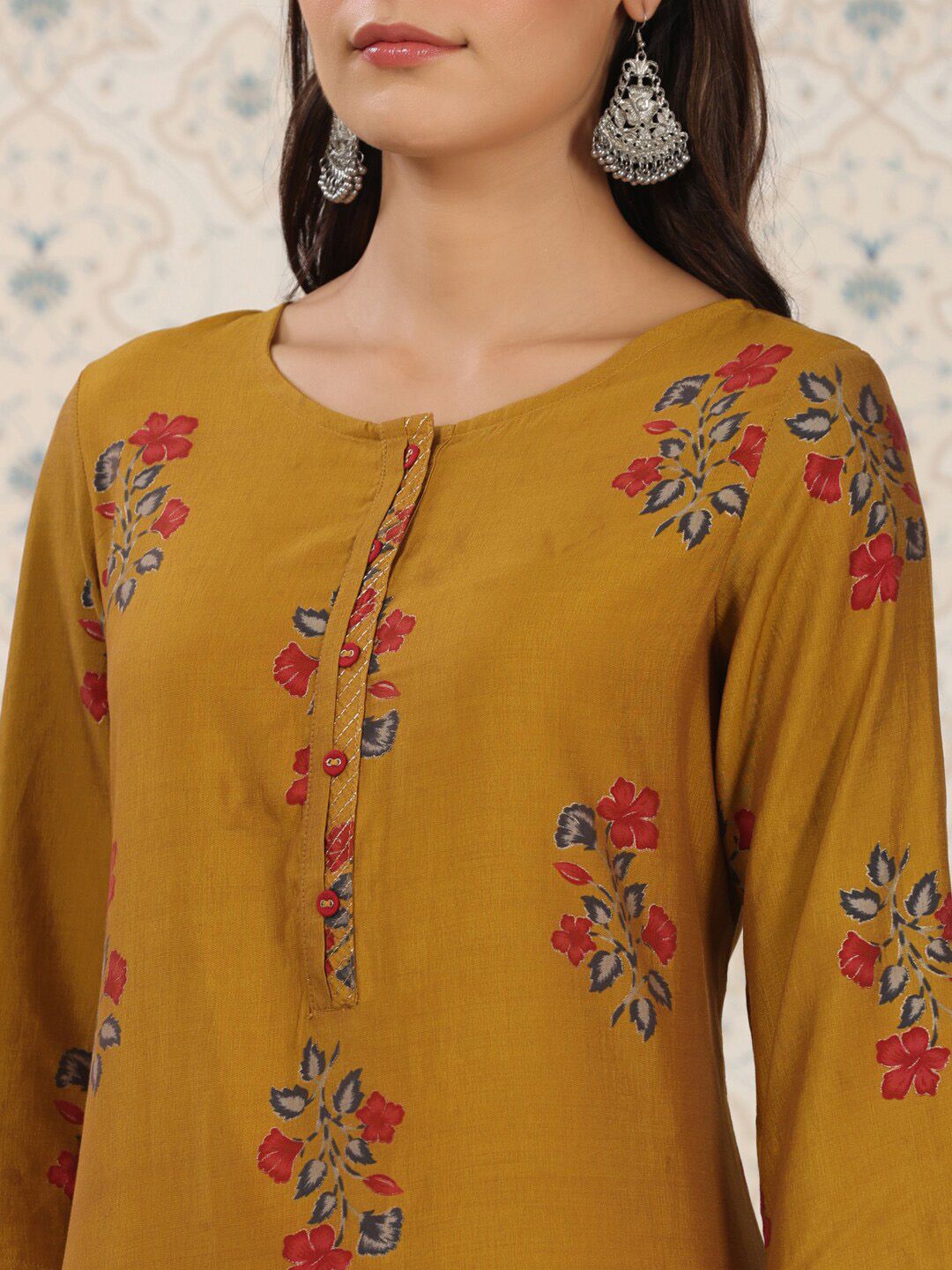 Ode by House of Pataudi Floral Printed Zari Detailed Straight Kurta - Distacart