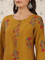 Thumbnail for Ode by House of Pataudi Floral Printed Zari Detailed Straight Kurta - Distacart