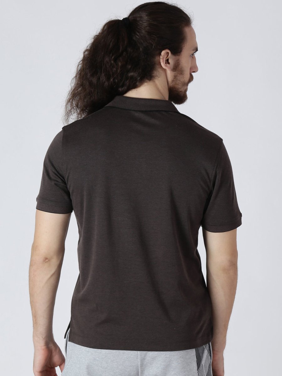 Alcis Men Brown Solid Polo Collar T-shirt - Distacart