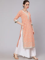 Thumbnail for Aks Floral Printed Round Neck Cotton Straight Kurta - Distacart