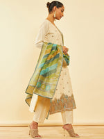 Thumbnail for Soch Floral Embroidered Regular Zardozi Kurta with Trousers & Dupatta - Distacart