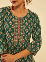 Thumbnail for Soch Ethnic Motifs Printed Cotton Yoke Design Round Neck Mirror Work Kurta - Distacart