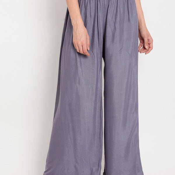TAG 7 Women Grey Solid Flared Palazzos - Distacart