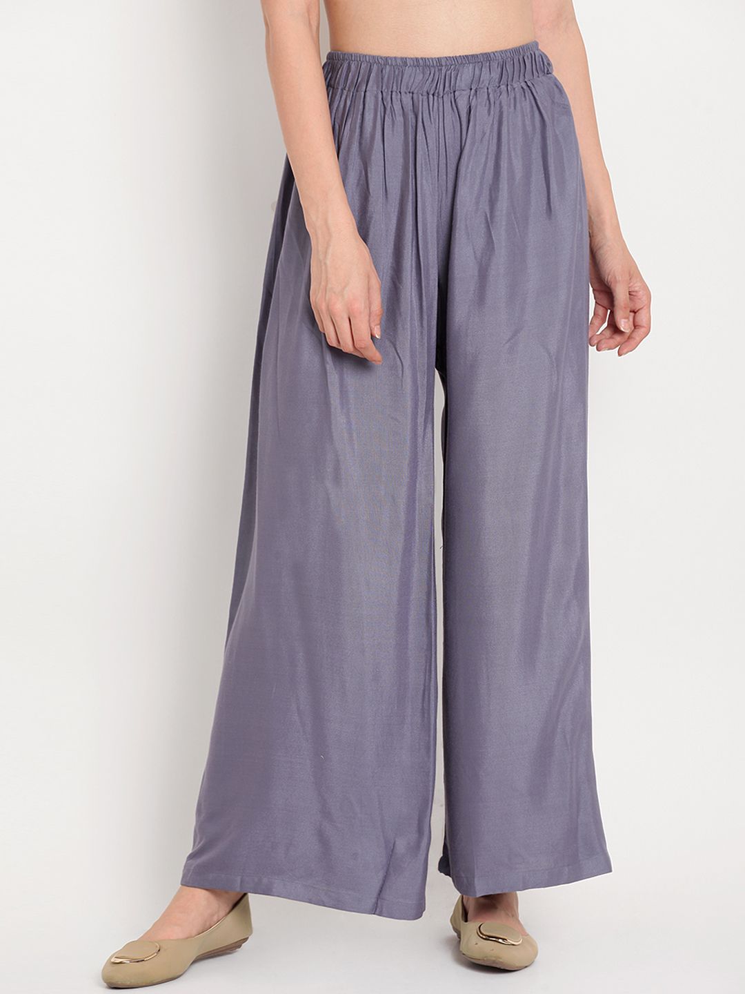TAG 7 Women Grey Solid Flared Palazzos - Distacart