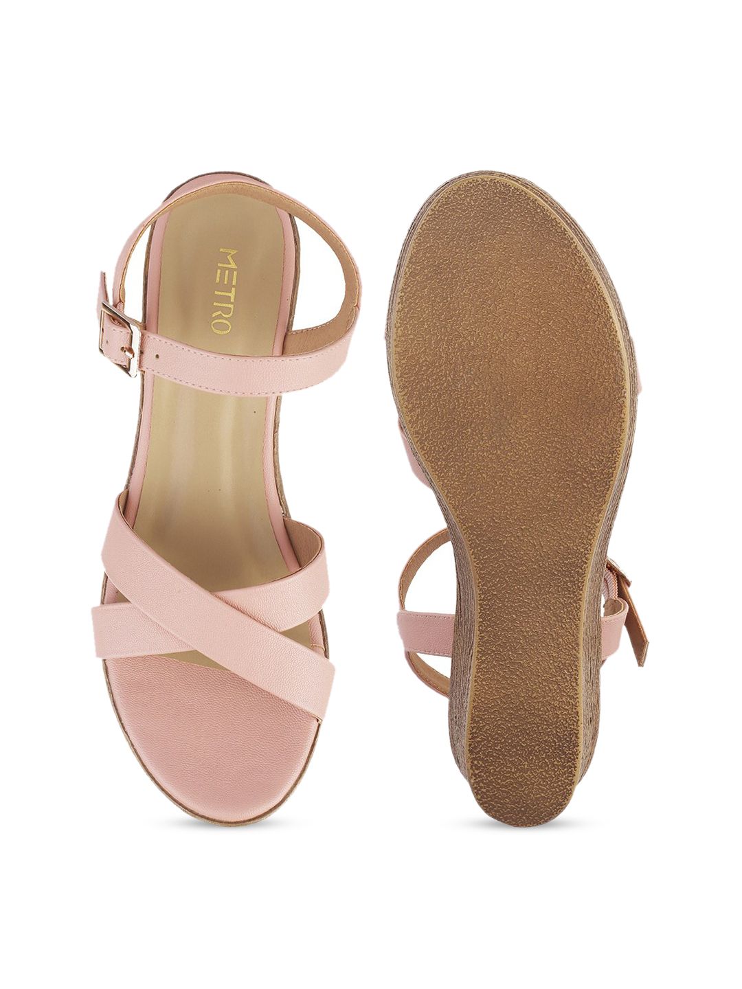 Metro Woman Pink Wedge Sandals with Buckles