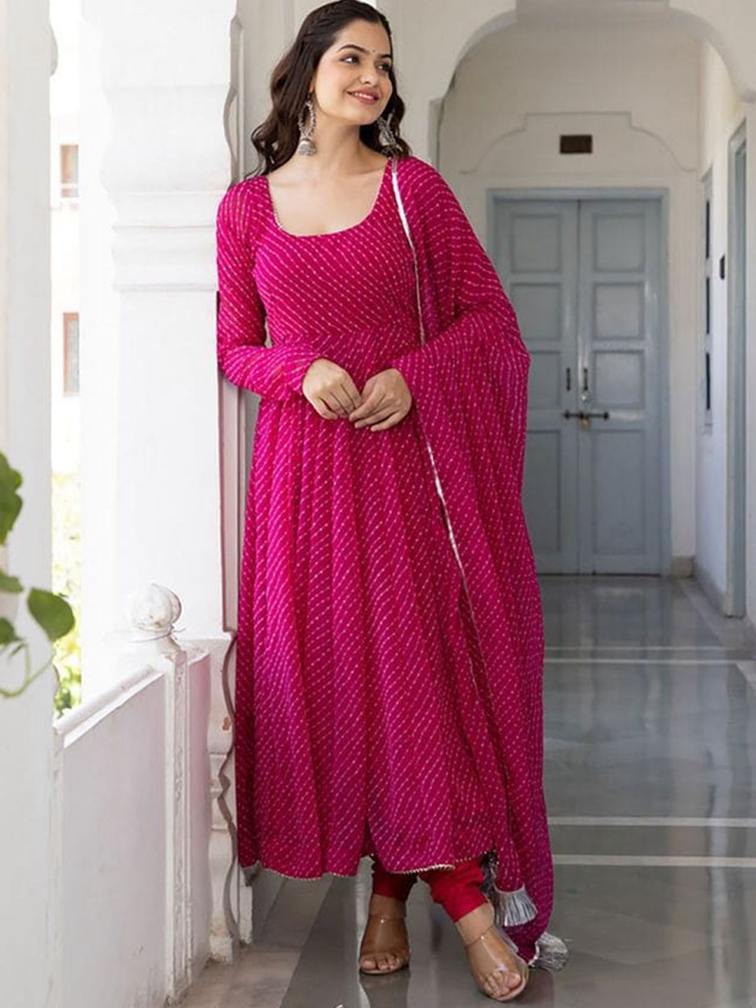 Kalini Leheriya Printed Georgette Anarkali Kurta With Dupatta - Distacart