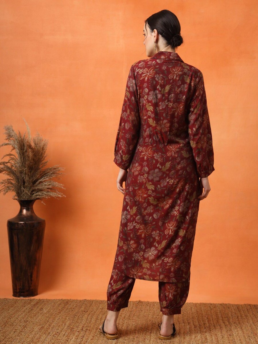 Anouk Floral Embroidered Regular Thread Work Kurta with Trousers