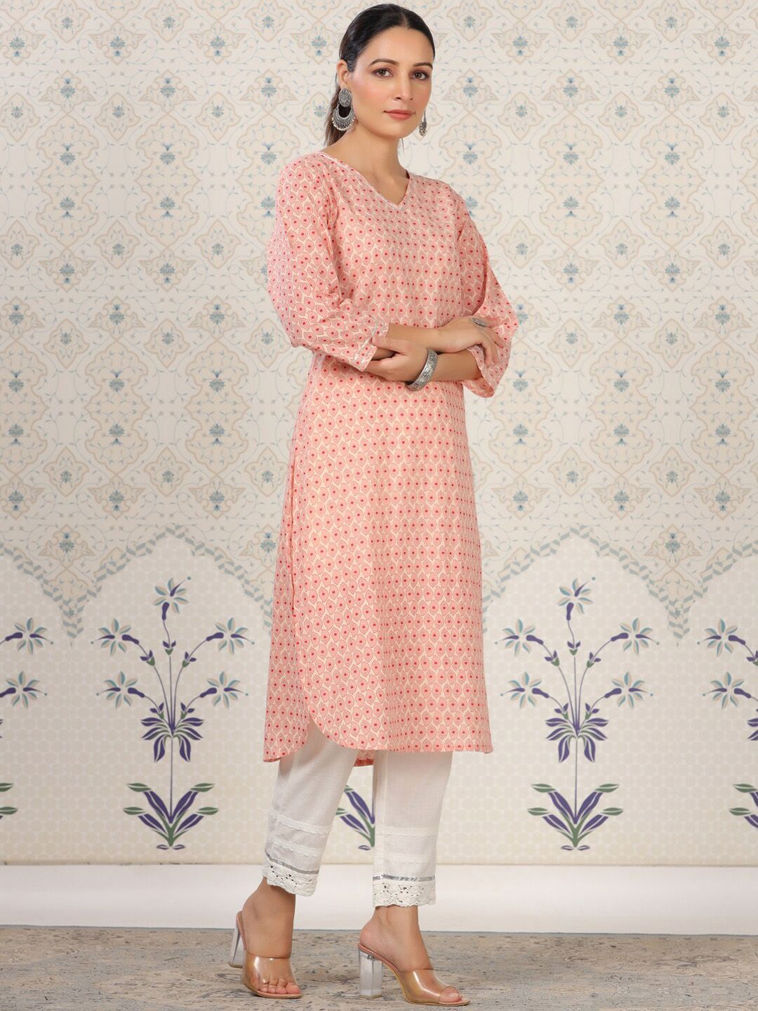 Ode by House of Pataudi Floral Printed Straight Pure Cotton Kurta - Distacart