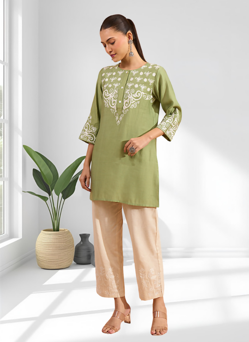 Joban Fashion Green Silk Embroidered Readymade Tunic