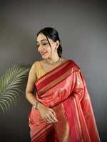 Thumbnail for Joban Fashion Salmon Pink Banarasi Soft Silk Woven Saree - Distacart
