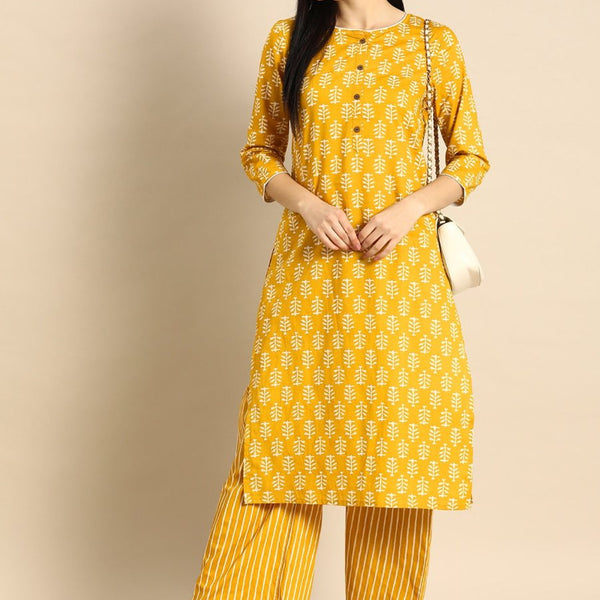 Anouk Women Yellow & White Printed Kurta with Palazzos - Distacart