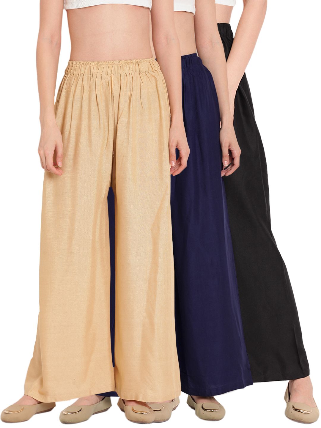 TAG 7 Women Pack of 3 Solid Wide Leg Palazzos - Distacart