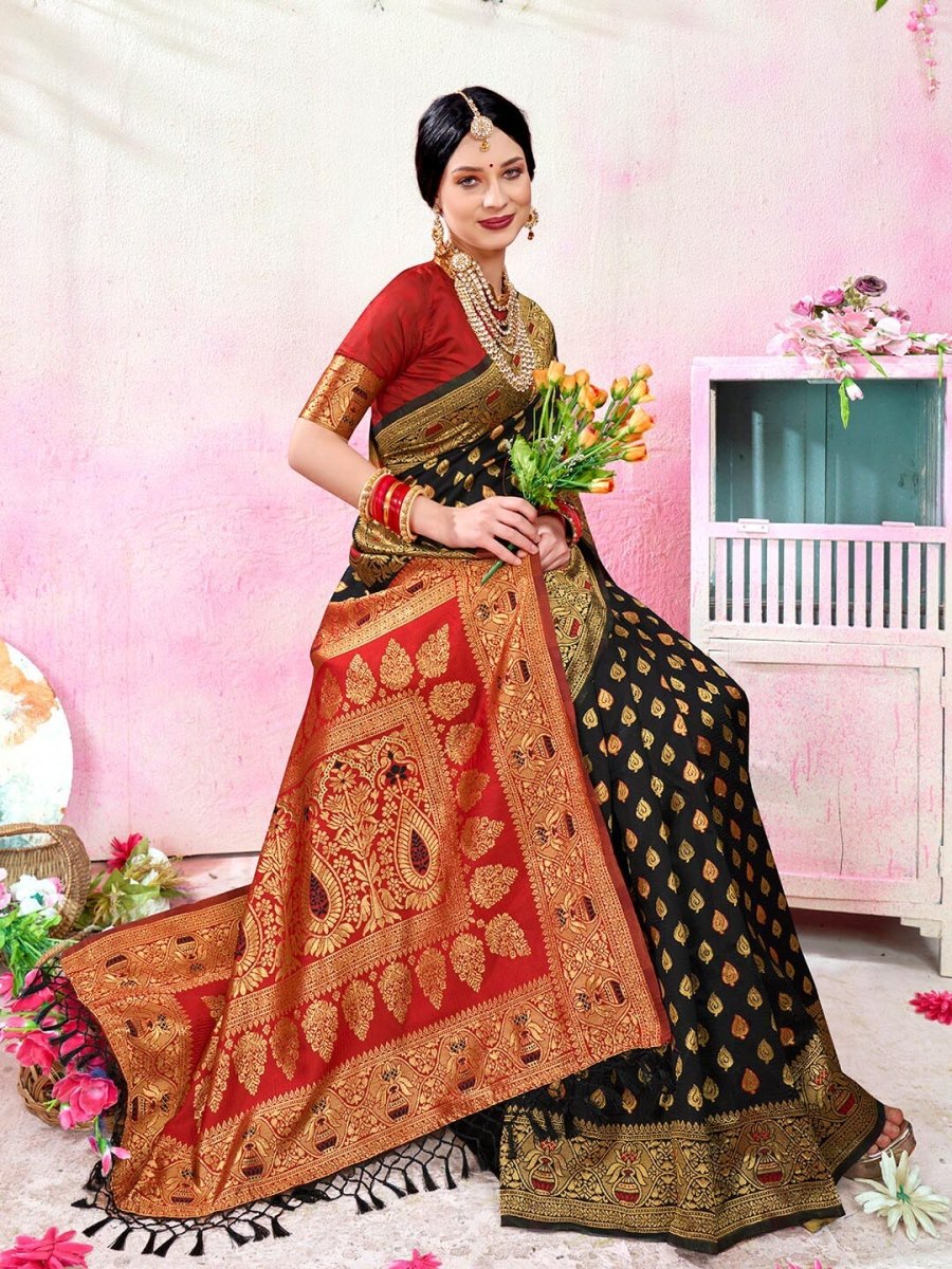 Anouk Black & Red Ethnic Motifs Woven Design Zari Art Silk Kanjeevaram Saree - Distacart