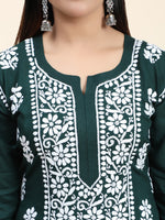 Thumbnail for HOUSE OF KARI Women Green Floral Embroidered Chikankari Kurta with Palazzos - Distacart