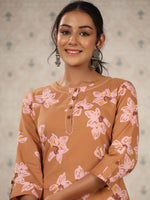 Thumbnail for Ode by House of Pataudi Floral Printed Pure Cotton Straight Kurta - Distacart