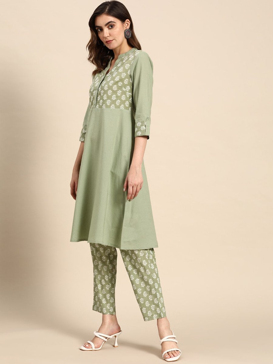 All About You Women Pure Cotton Ethnic Motifs Printed Kurta with Trousers - Distacart