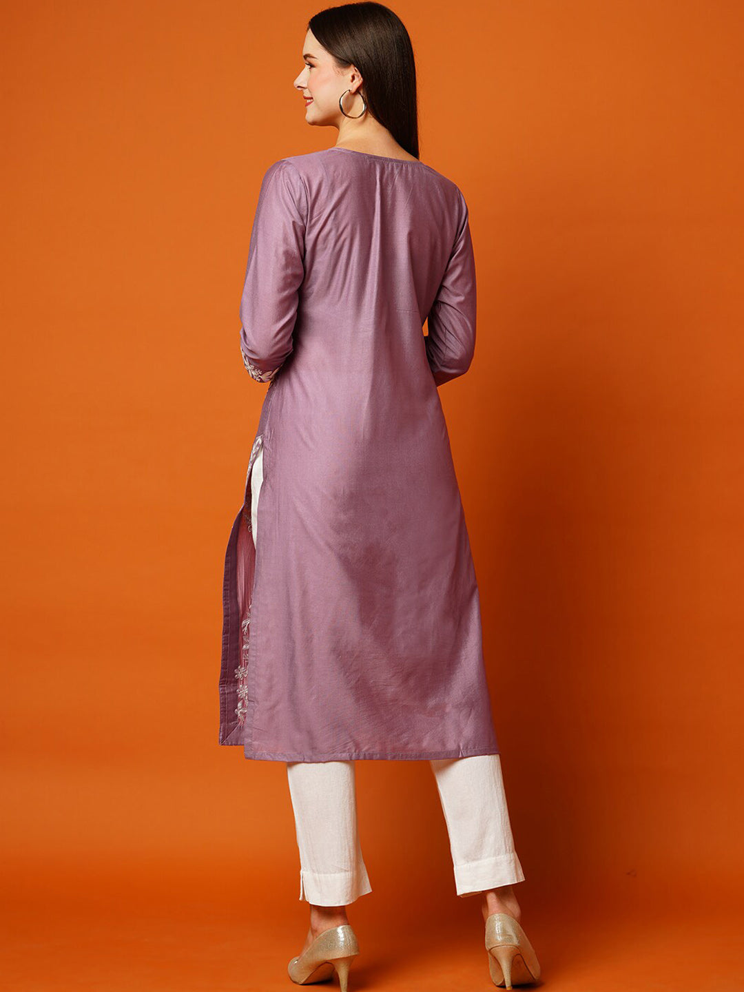 Kalini Floral Embroidered Cotton Straight Kurta - Distacart