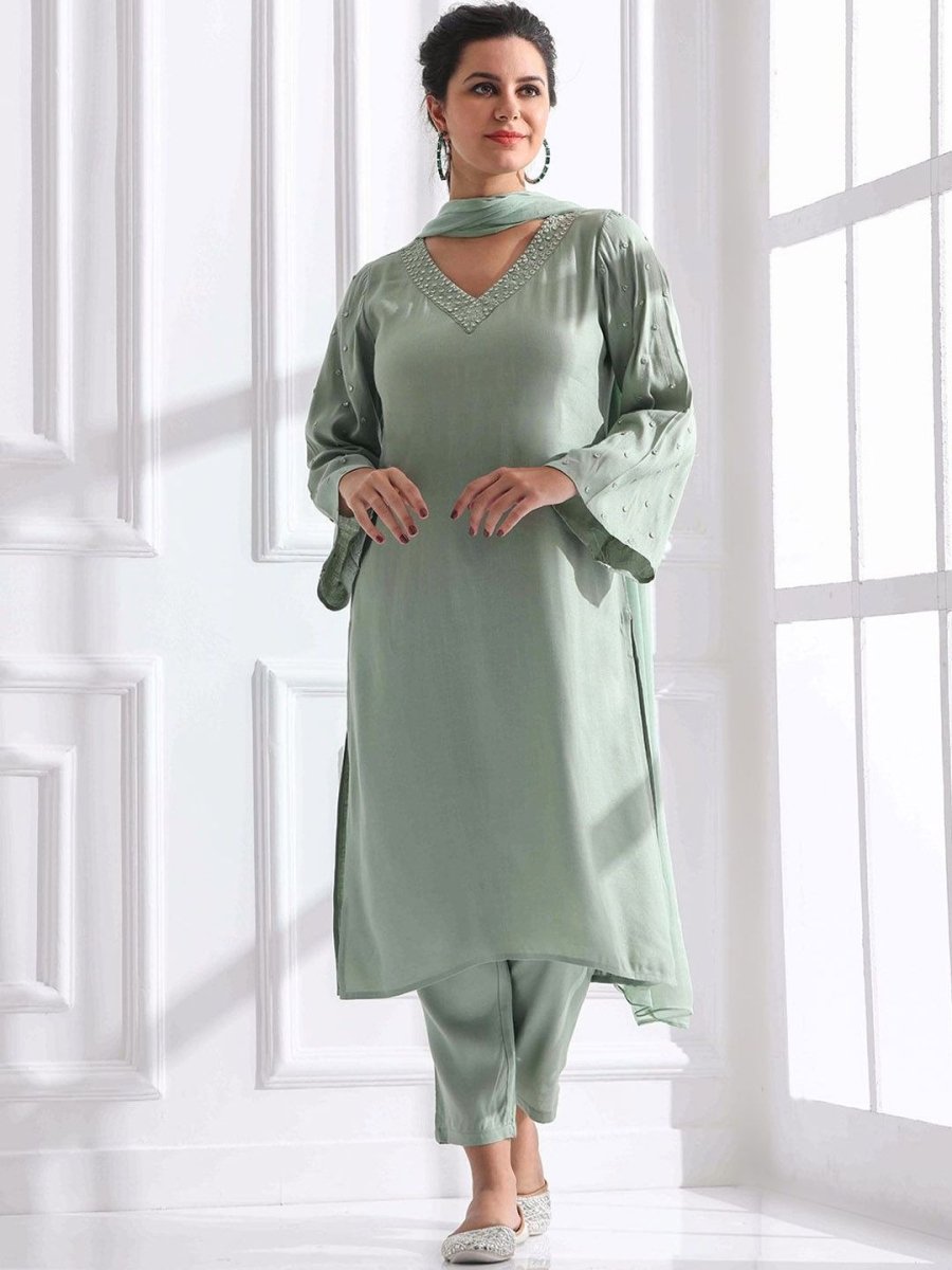 Anouk Women Embroidered Regular Thread Work Kurta with Trousers & With Dupatta