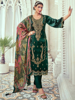 Thumbnail for Aastha Fashion Women's Green Velvet Cording with Digital Printed Kurta with Trouser & Dupatta - Distacart