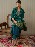 Thumbnail for Ode by House of Pataudi Ethnic Motifs Embroidered Straight Kurta & Trousers With Dupatta - Distacart