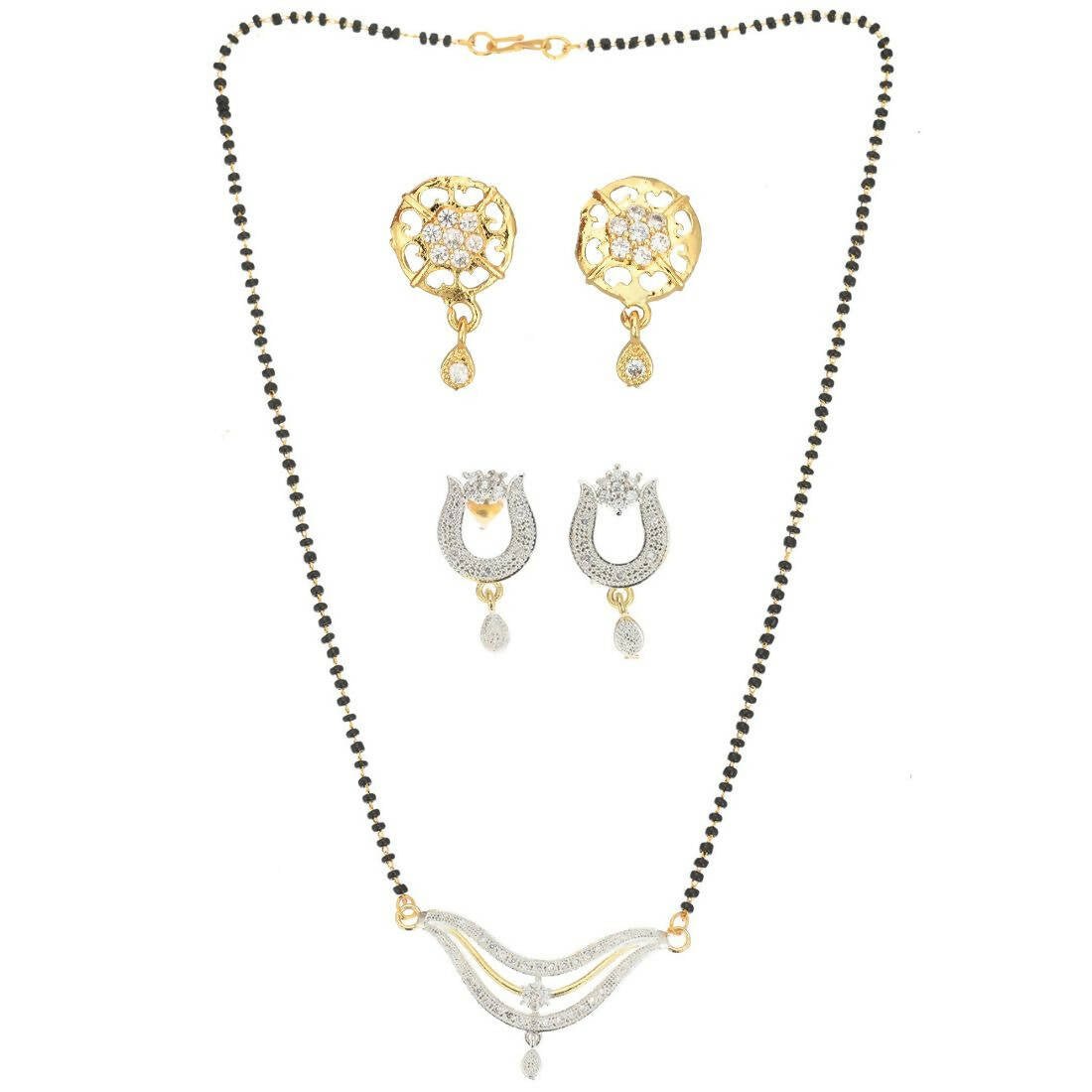 AanyaCentric Gold Plated Mangalsutra with Pendant, 2 Pair Earrings - Distacart