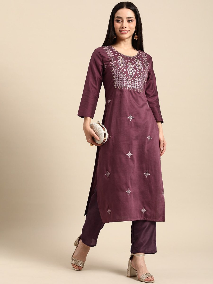 All About You Women Ethnic Motifs Embroidered Kurta With Trousers - Distacart