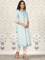 Thumbnail for Ode by House of Pataudi Floral Printed Gotta Patti Pure Cotton A-Line Kurta - Distacart