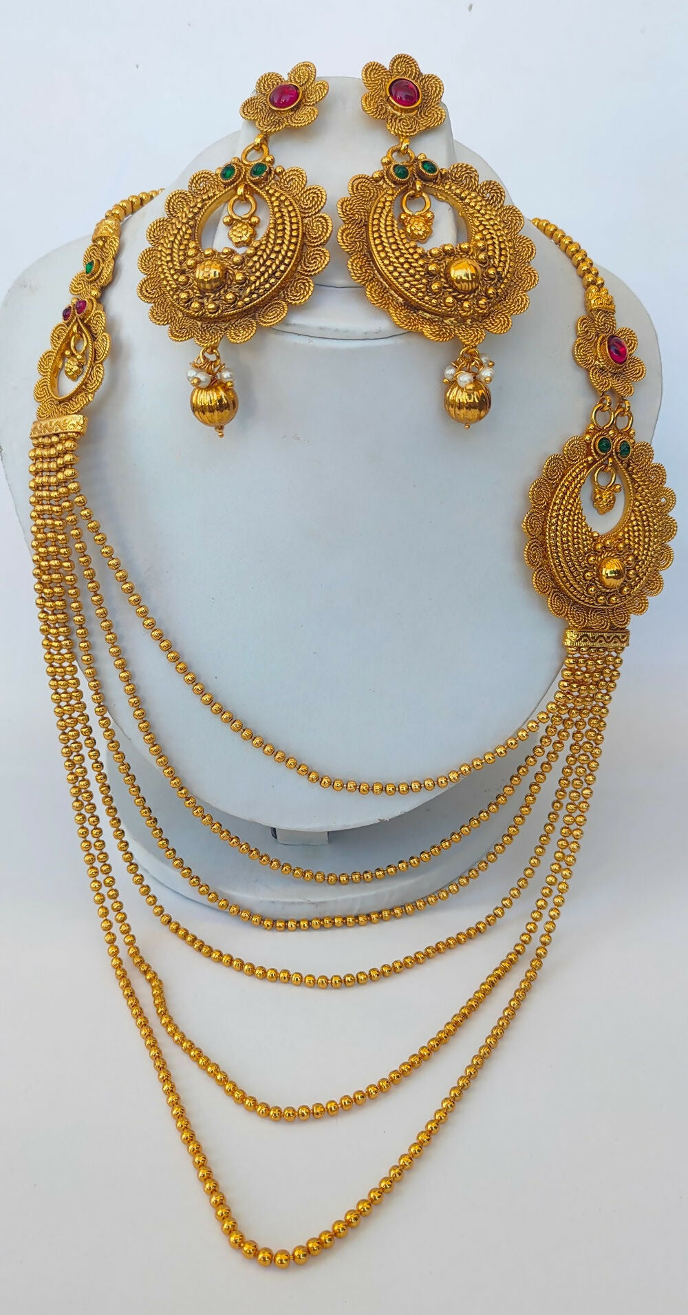 Multicolor Kemp layer mugappu Necklace Set - Distacart