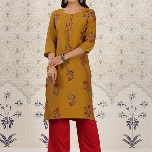 Ode by House of Pataudi Floral Printed Zari Detailed Straight Kurta - Distacart