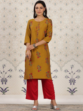 Ode by House of Pataudi Floral Printed Zari Detailed Straight Kurta - Distacart