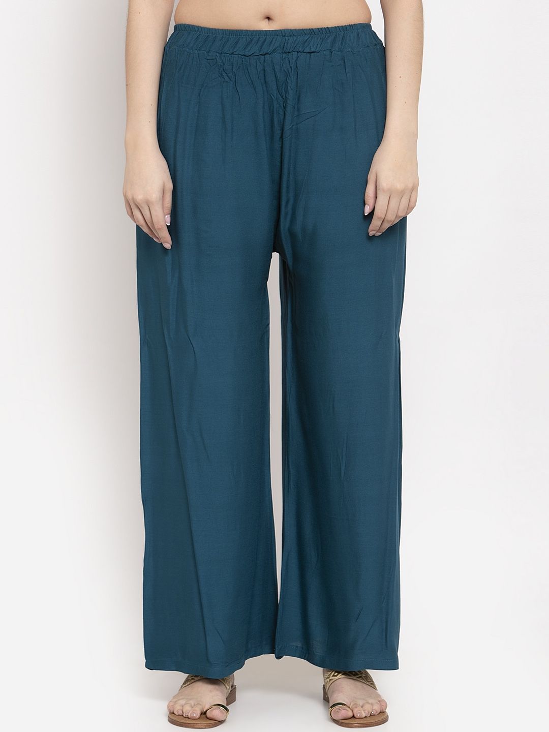 TAG 7 Women Set Of 2 Blue & Magenta Solid Straight Palazzos - Distacart