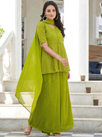 Thumbnail for Kalini Floral Embroidered Regular Kurti with Palazzos & With Dupatta - Distacart
