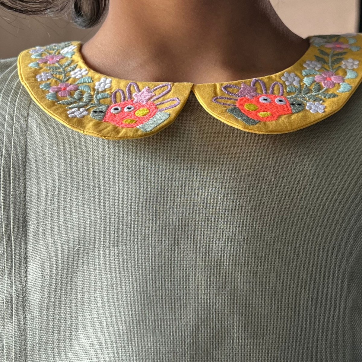 ArthLife Green & Yellow Pepa Collared Dress - Distacart