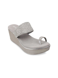 Thumbnail for Metro Silver-Toned Wedge Sandals Heels