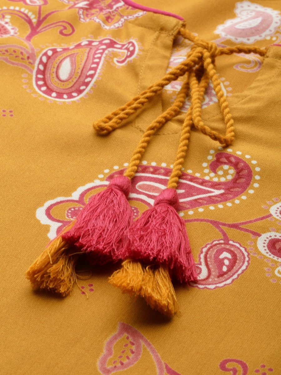 All About You Women Mustard Yellow Ethnic Motifs Printed Flared Sleeves Kurta - Distacart
