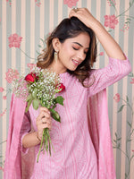 Thumbnail for Ode by House of Pataudi Bandhani Printed Pure Cotton Kurta with Trousers & Dupatta - Distacart