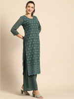 Thumbnail for All About You Women Green Ethnic Motifs Embroidered Regular Chikankari Kurta with Palazzos - Distacart