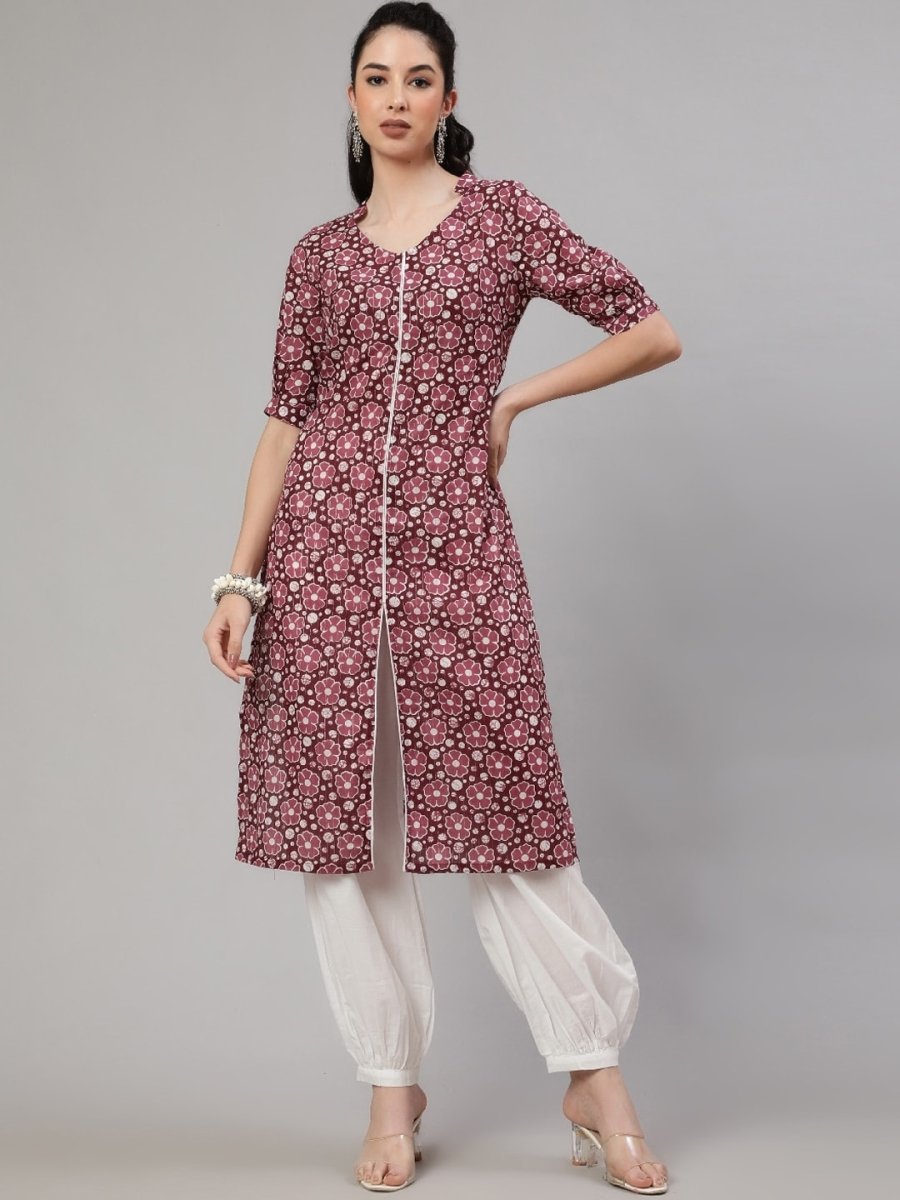 Aks Floral Printed Regular Pure Cotton Kurta With Trousers - Distacart