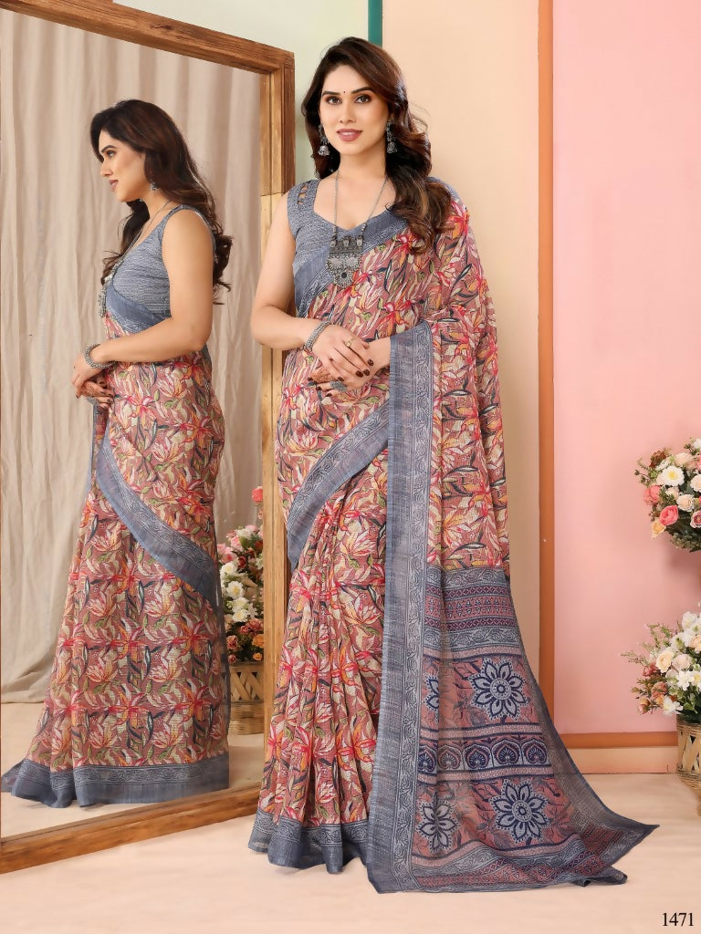 Partywear Designer Grey Kota Doriya Fancy Saree - Dyuti - Distacart