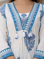 Thumbnail for Kalini Floral Yoke Design V-Neck Panelled Cotton Anarkali Kurta With Trousers & Dupatta - Distacart