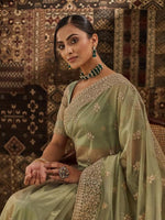 Thumbnail for kasee Floral Zardozi Supernet Designer Saree - Distacart