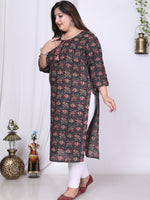 Thumbnail for Swasti Plus Size Floral Printed Cotton Straight Kurta