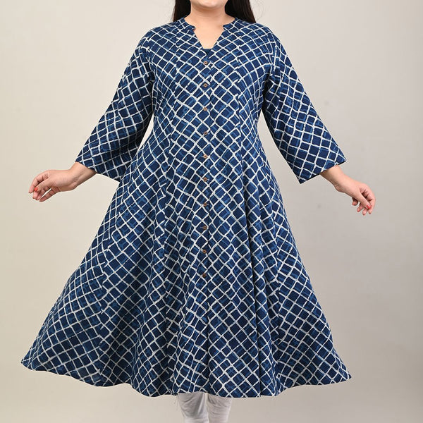 Swasti Plus Size Checked Mandarin Collar Anarkali Kurta - Distacart