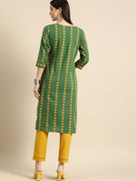 Thumbnail for All About You Women Green Ethnic Motifs Printed Kurta with Mustard Yellow Trousers - Distacart