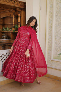 Thumbnail for Aastha Fashion Women's Rani Pink Faux Georgette Sequins Embroidered Anarkali Dress with Dupatta - Distacart