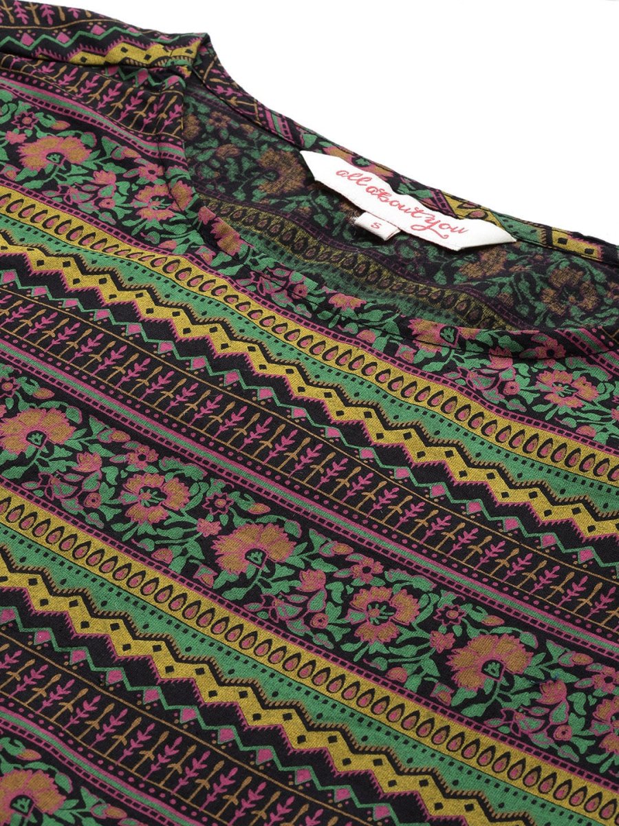 All About You Women Ethnic Motifs Printed Pure Cotton Kurta with Trousers - Distacart