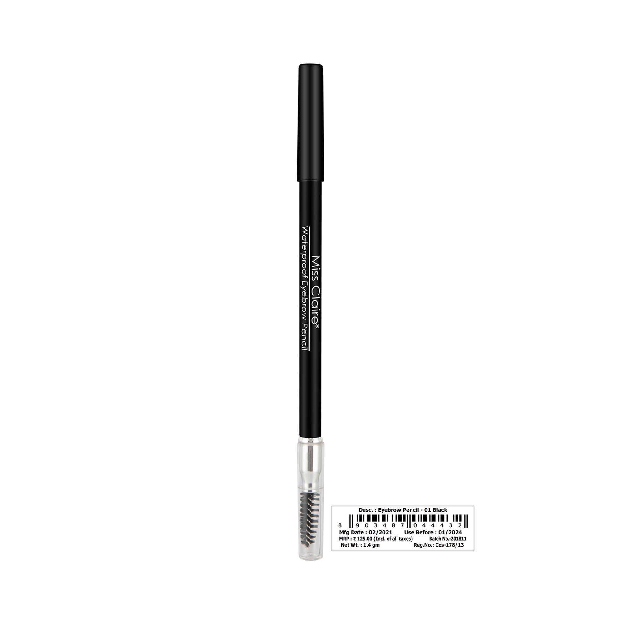 Miss Claire Waterproof Eyebrow Pencil With Mascara Brush - 01 Black