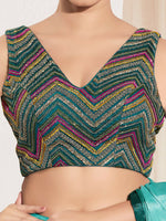 Thumbnail for Joban Fashion Cobalt Blue Net Padded Blouse With V Neck Sleeveless - Distacart
